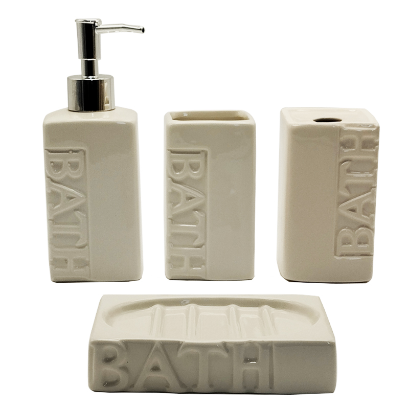 SET SALLE DE BAIN CERAMIQUE 4 PIECES MIX BLANC / NOIR / MARRON
