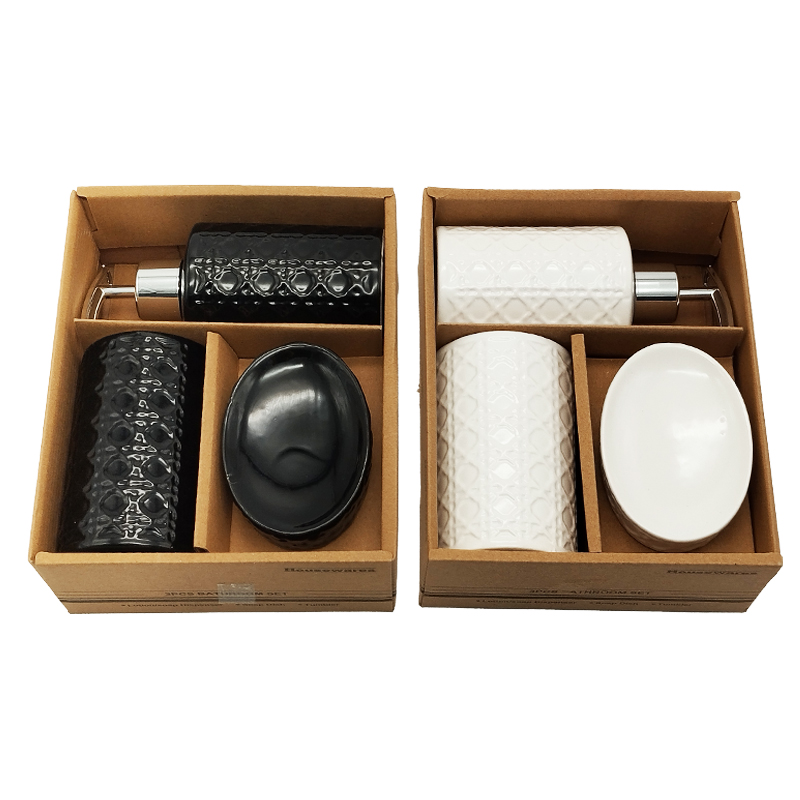 SET SALLE DE BAIN CERAMIQUE 3 PIECES MIX BLANC / NOIR