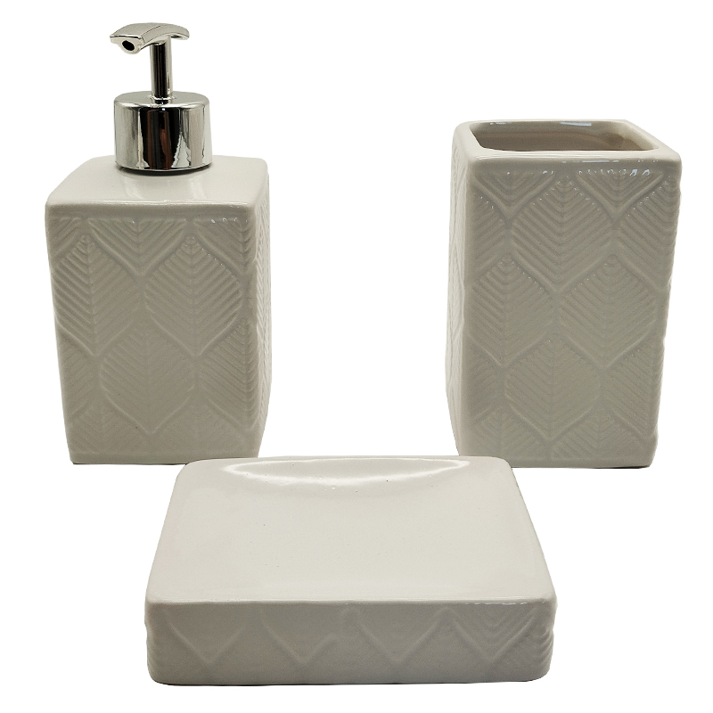 SET SALLE DE BAIN CERAMIQUE 3 PIECES MIX BLANC / MARRON