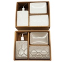 SET SALLE DE BAIN CERAMIQUE 3 PIECES MIX BLANC / MARRON
