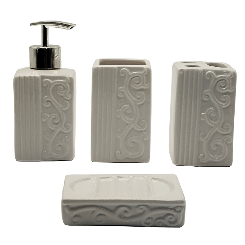 SET SALLE DE BAIN CERAMIQUE 4 PIECES MIX BLANC / NOIR