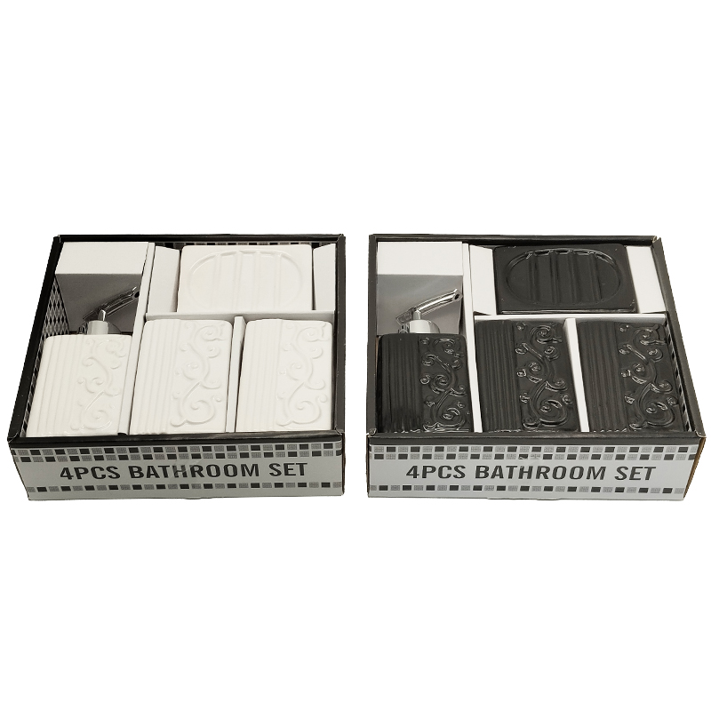 SET SALLE DE BAIN CERAMIQUE 4 PIECES MIX BLANC / NOIR