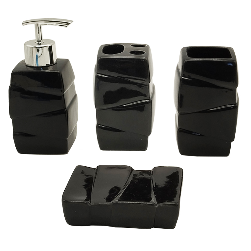 SET SALLE DE BAIN CERAMIQUE 4 PIECES MIX BLANC / NOIR