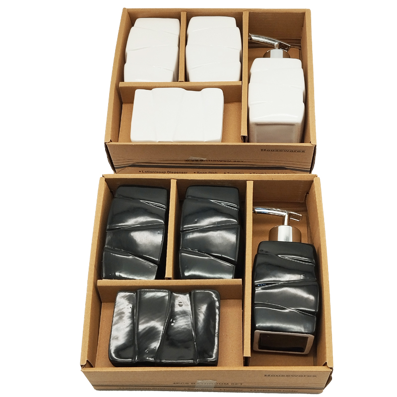 SET SALLE DE BAIN CERAMIQUE 4 PIECES MIX BLANC / NOIR