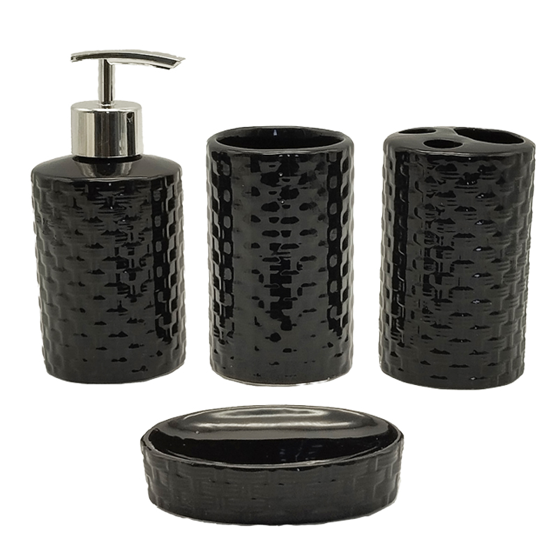 SET SALLE DE BAIN CERAMIQUE 4 PIECES MIX BLANC / NOIR