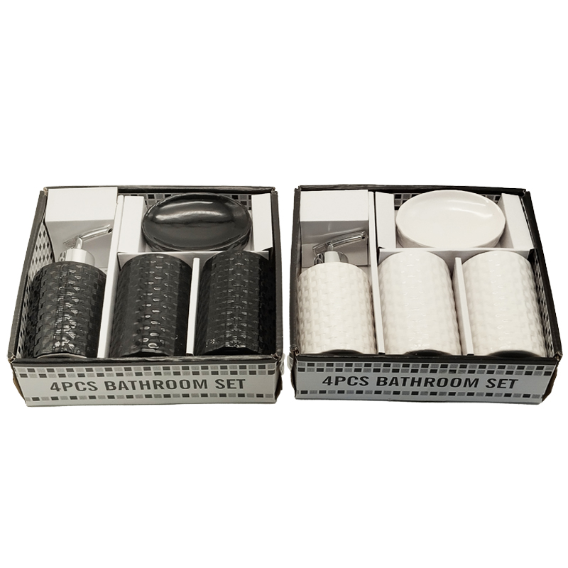 SET SALLE DE BAIN CERAMIQUE 4 PIECES MIX BLANC / NOIR