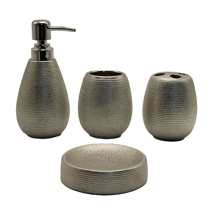 SET SALLE DE BAIN CERAMIQUE 4 PIECES MIX OR / ARGENT