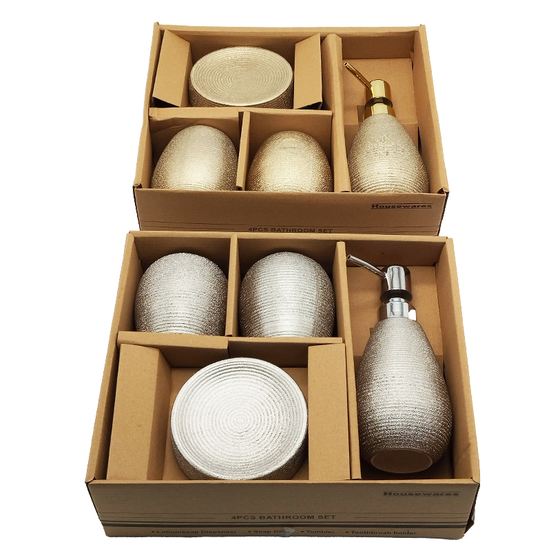 SET SALLE DE BAIN CERAMIQUE 4 PIECES MIX OR / ARGENT