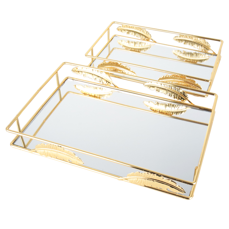 SET 2 PLATEAUX DECO METAL RECTANGULAIRE MODELE OR