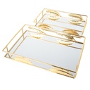 SET 2 PLATEAUX DECO METAL RECTANGULAIRE MODELE OR