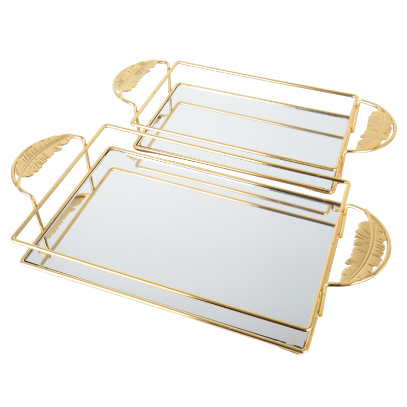 SET 2 PLATEAUX DECO METAL RECTANGULAIRE MODELE OR