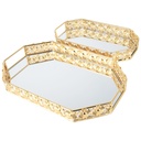 SET 2 PLATEAUX DECO METAL OCTOGONAL 18X31 CM &amp; 24X38 CM MODELE OR