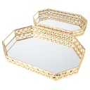 SET 2 PLATEAUX DECO METAL OCTOGONAL 31X18 &amp; 38X24 CM MODELE OR