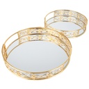 SET 2 PLATEAUX DECO METAL ROND 25 CM &amp; 30 CM MODELE OR