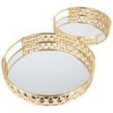 SET 2 PLATEAUX DECO METAL ROND 25 CM &amp; 30 CM MODELE OR