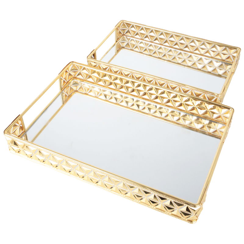 SET 2 PLATEAUX DECO METAL RECTANGULAIRE 19X28  &amp; 25X35 CM MODELE OR
