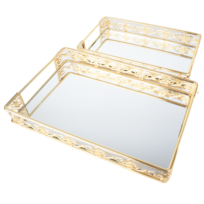 SET 2 PLATEAUX DECO METAL RECTANGULAIRE 28*19 &amp; 35*25 CM MODELE OR