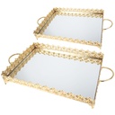 SET 2 PLATEAUX DECO METAL RECTANGULAIRE 37*25 &amp; 43*32 CM MODELE OR