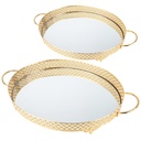 SET 2 PLATEAUX DECO METAL OVAL 35*26 &amp; 42*33 CM MODELE OR