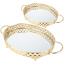 SET 2 PLATEAUX DECO METAL OVAL 35*26 &amp; 42*33 CM MODELE OR