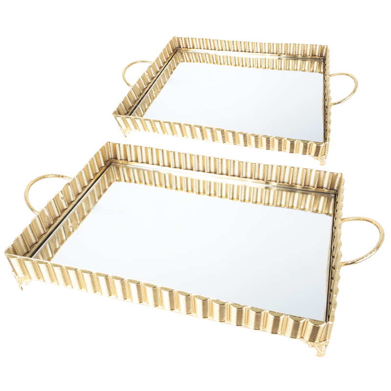 SET 2 PLATEAUX DECO METAL RECTANGULAIRE 37*25 &amp; 43*32 CM MODELE OR