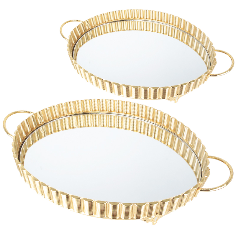 SET 2 PLATEAUX DECO METAL OVAL 35*26 &amp; 42*33 CM MODELE OR