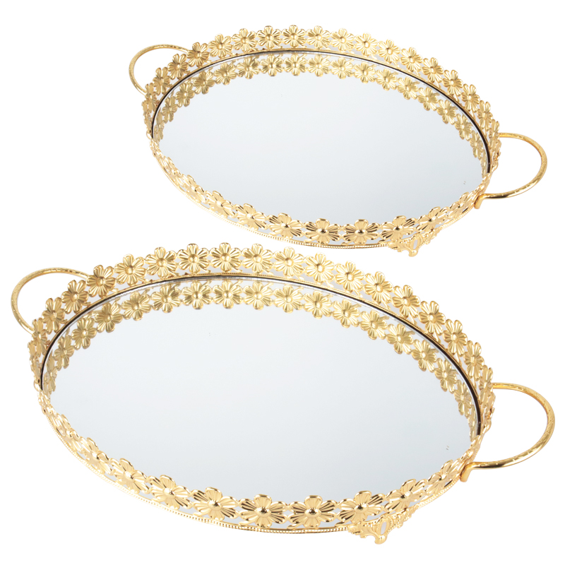 SET 2 PLATEAUX DECO METAL OVAL 35*26 &amp; 42*33 CM MODELE OR