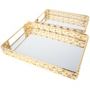 SET 2 PLATEAUX DECO METAL RECTANGULAIRE 28*19 &amp; 35*25 CM MODELE OR