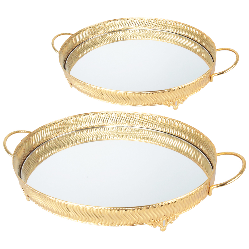 SET 2 PLATEAUX DECO METAL OVAL 35*26 &amp; 42*33 CM MODELE OR