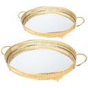 SET 2 PLATEAUX DECO METAL OVAL 35*26 &amp; 42*33 CM MODELE OR