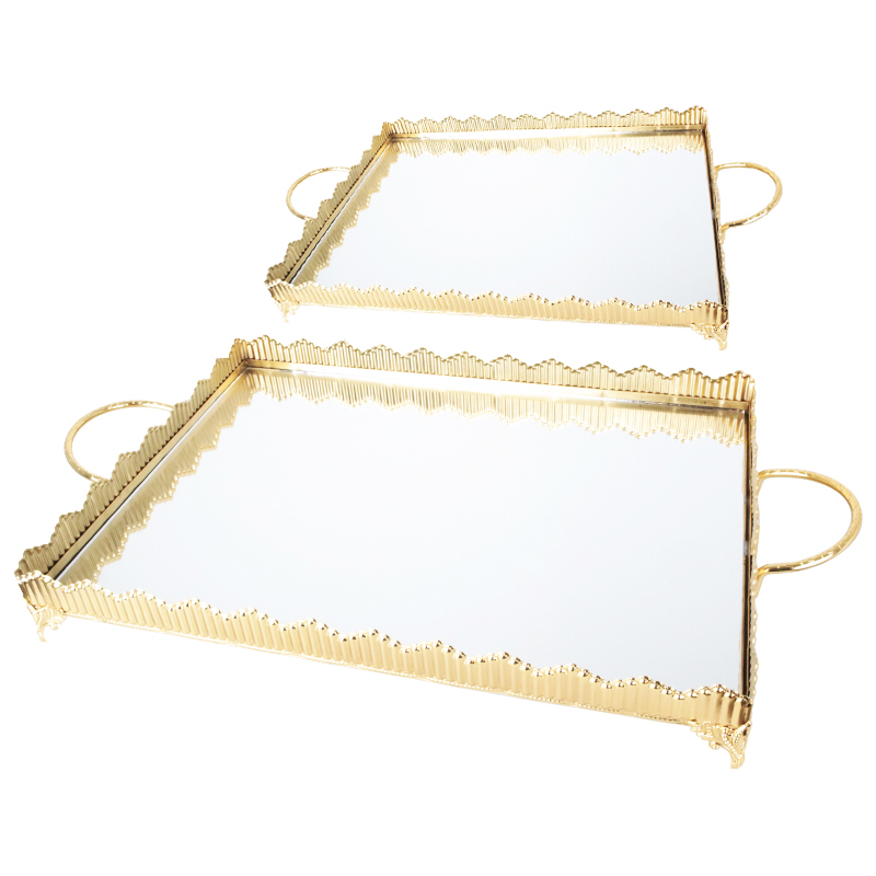 SET 2 PLATEAUX DECO METAL RECTANGULAIRE 37*25 &amp; 43*32 CM MODELE OR