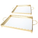 SET 2 PLATEAUX DECO METAL RECTANGULAIRE 37*25 &amp; 43*32 CM MODELE OR