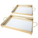 SET 2 PLATEAUX DECO METAL RECTANGULAIRE 37*25 &amp; 43*32 CM MODELE OR