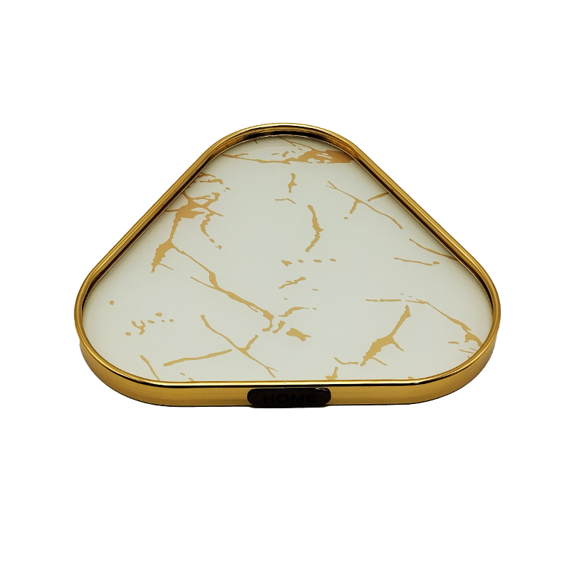 PLATEAU DECO METAL 20X20 CM MODELE OR DESIGN MIX MARBRE BLANC/NOIR