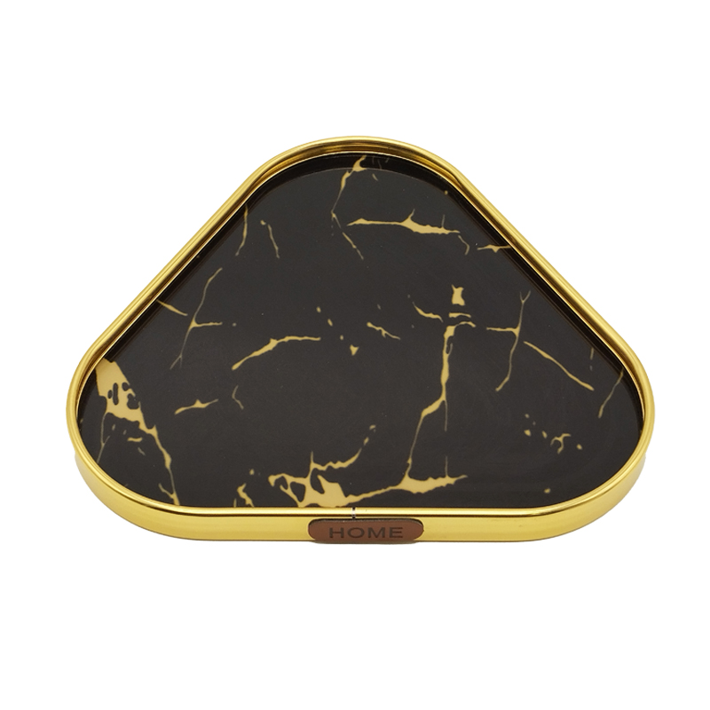 PLATEAU DECO METAL 25X25 CM MODELE OR DESIGN MIX MARBRE BLANC/NOIR