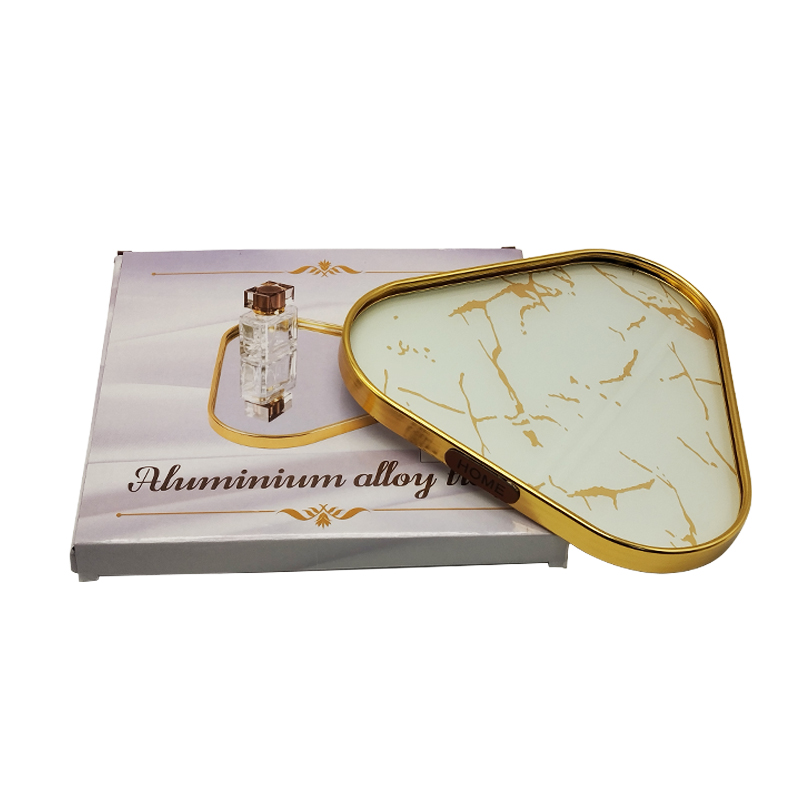 PLATEAU DECO METAL 25X25 CM MODELE OR DESIGN MIX MARBRE BLANC/NOIR