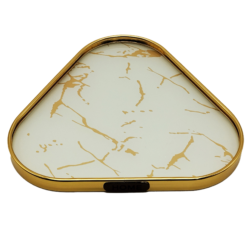 PLATEAU DECO METAL 29X29 CM MODELE OR DESIGN MIX MARBRE BLANC/NOIR