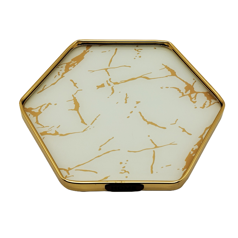 PLATEAU DECO METAL 25X25 CM MODELE OR DESIGN MIX MARBRE BLANC/NOIR
