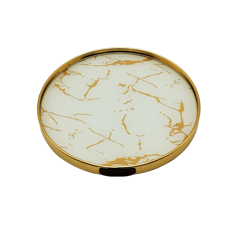 PLATEAU DECO METAL 20 CM MODELE OR DESIGN MIX MARBRE BLANC/NOIR