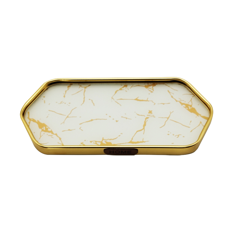 PLATEAU DECO METAL 24X11 CM MODELE OR DESIGN MIX MARBRE BLANC/NOIR
