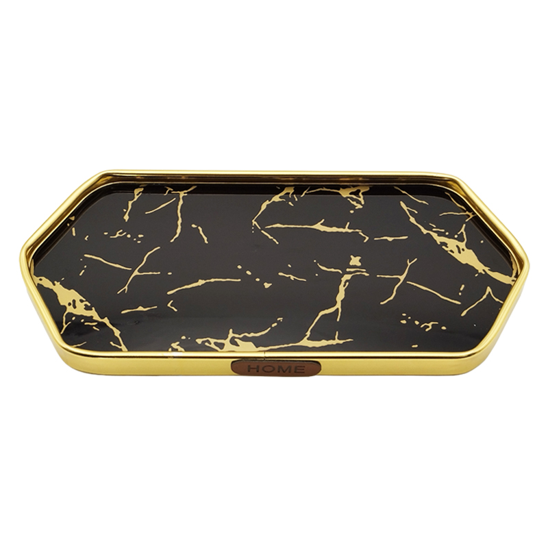 PLATEAU DECO METAL 28X14 CM MODELE OR DESIGN MIX MARBRE BLANC/NOIR