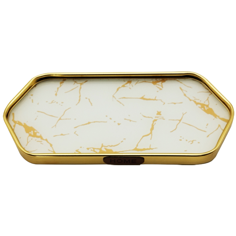 PLATEAU DECO METAL 35X15 CM MODELE OR DESIGN MIX MARBRE BLANC/NOIR
