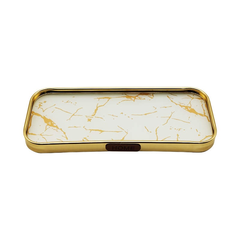 PLATEAU DECO METAL 22X9,5 CM MODELE OR DESIGN MIX MARBRE BLANC/NOIR