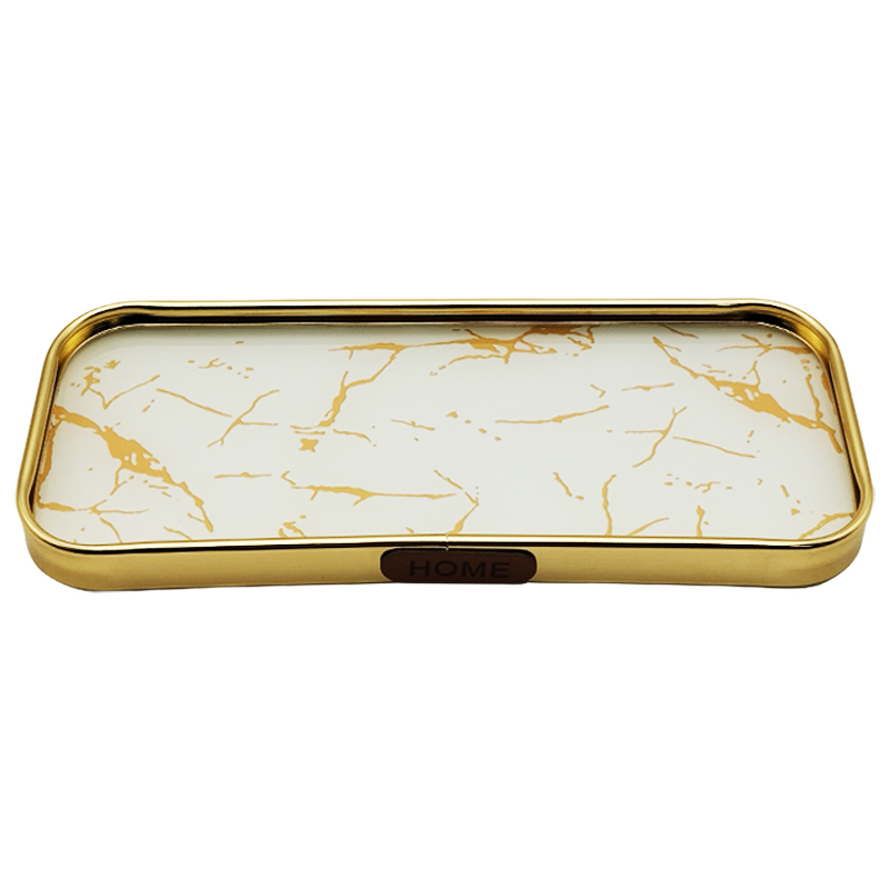 PLATEAU DECO METAL 35X12 CM MODELE OR DESIGN MIX MARBRE BLANC/NOIR