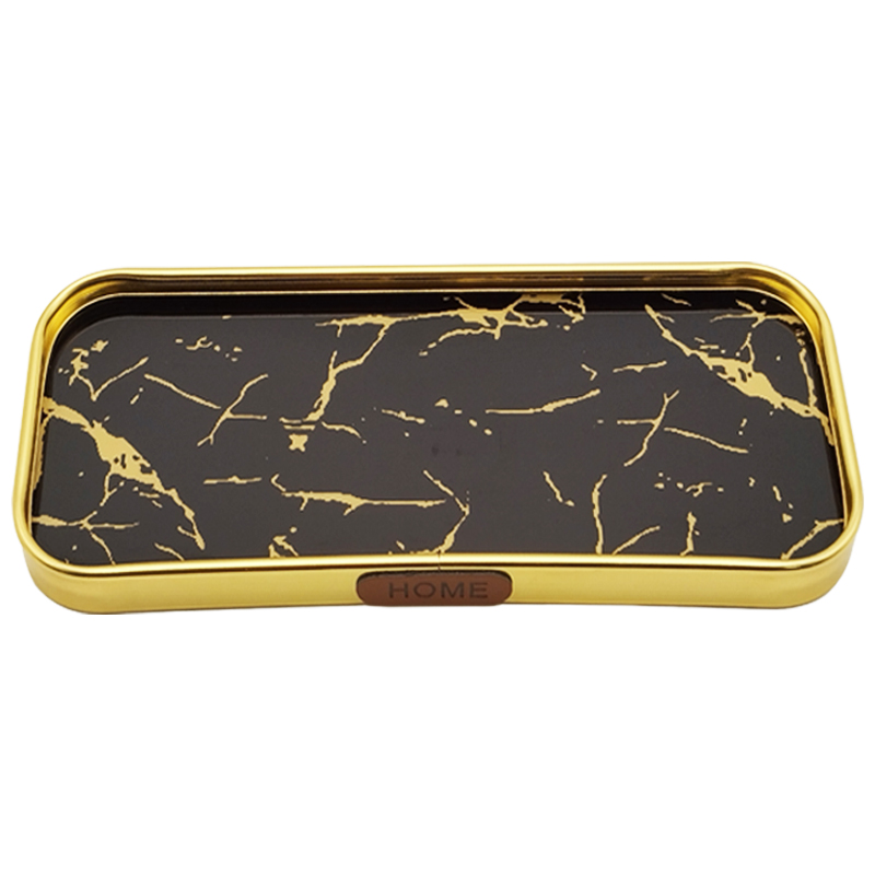 PLATEAU DECO METAL 35X15 CM MODELE OR DESIGN MIX MARBRE BLANC/NOIR