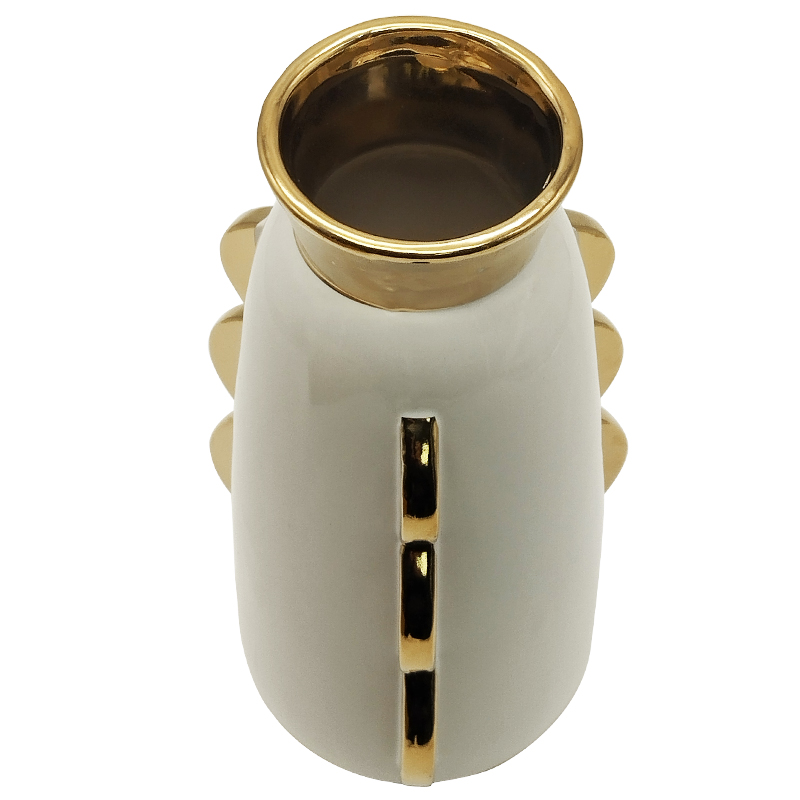 VASE CERAMIQUE 13X28 CM COULEUR BLANC OR