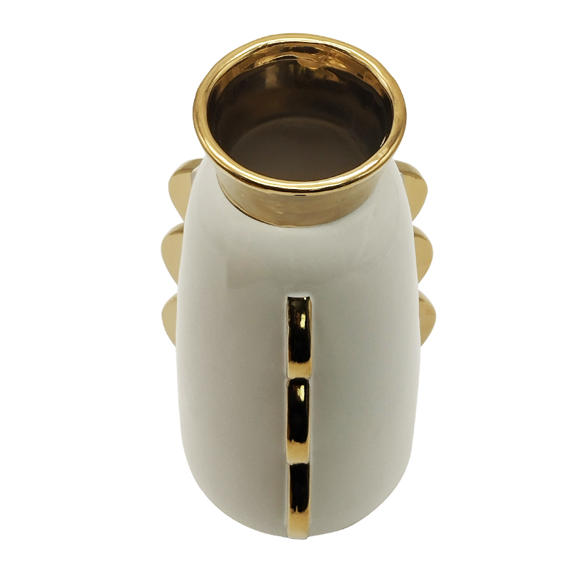 VASE CERAMIQUE 11X22,5 CM COULEUR BLANC OR