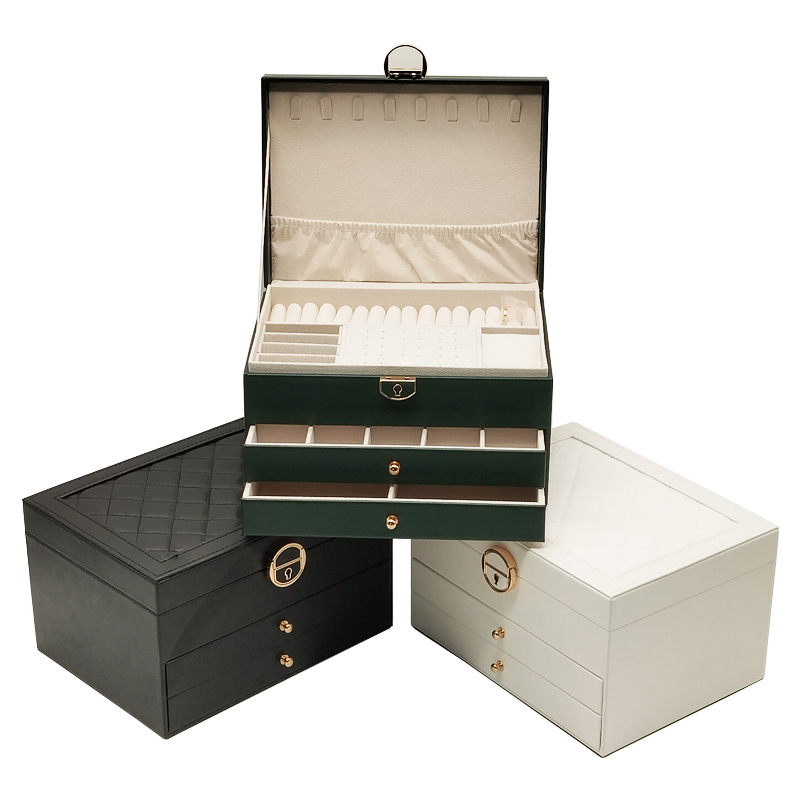 BOITE A BIJOUX 23X17X13 CM MDF SIMILI CUIR MIX BLANC / VERT / NOIR
