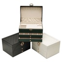 BOITE A BIJOUX 23X17X13 CM MDF SIMILI CUIR MIX BLANC / VERT / NOIR