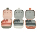 BOITE A BIJOUX 9X9X4 CM PLASTIQUE+SILICONE+SIMILI CUIR MIX MAUVE / BEIGE / BLANC